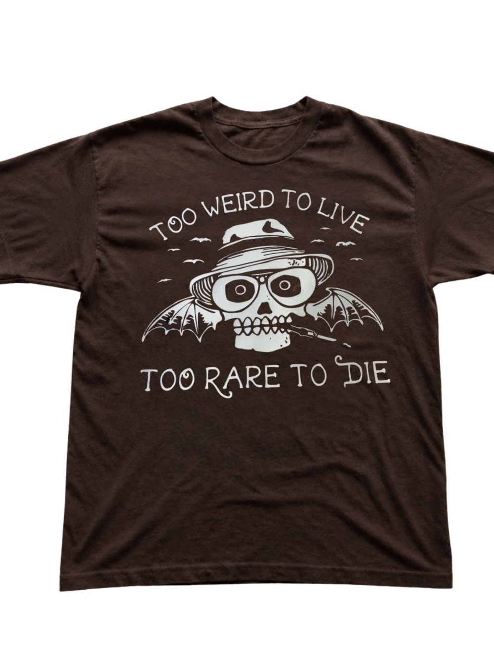 Dark Chocolate Graphic Tee with White Skull & Slogan